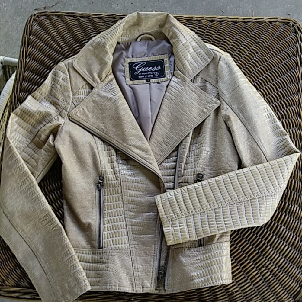 Guess Crocodile embossed Moto Jacket Animal Print